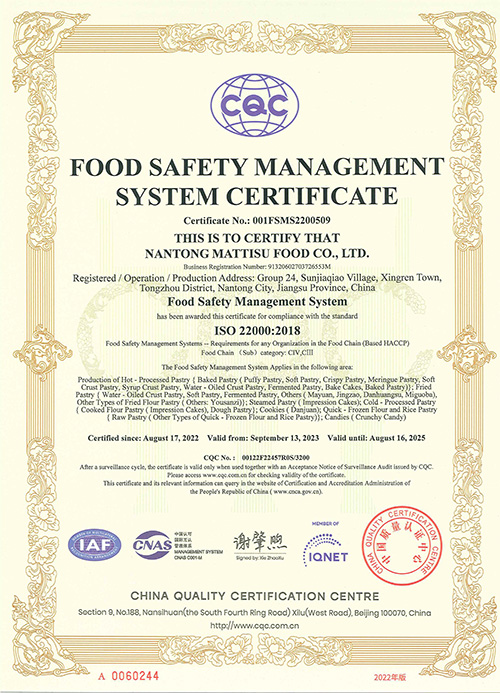 FOOD SAFETY MANAGEMMENT SYSTEMM CERTIFICATE